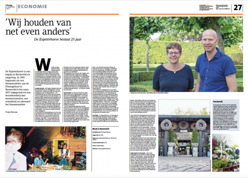 Bedrijfsreportage De Espeterhoeve Barneveldse Krant - Door Froukje Meerman